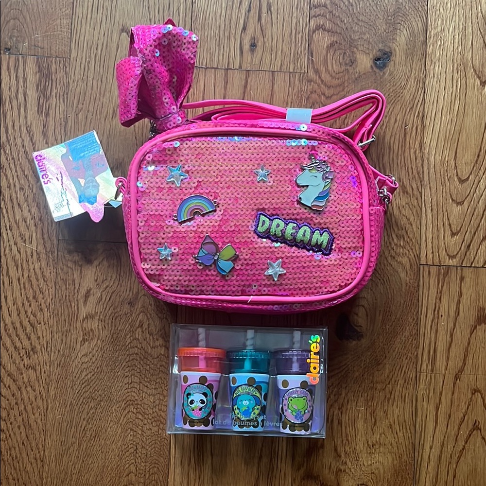 Claire's Pink Sequin Bag with Unicorn and Rainbow. Perfect Holiday Gift!